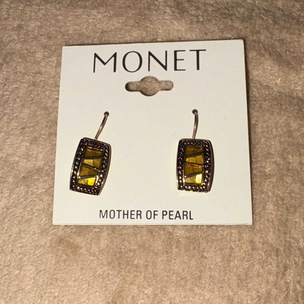 Monet Gold and Yellow Mother of Pearl Mosaic Earrings
